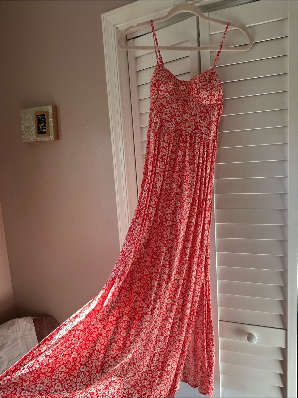 Women's Red Floral Maxi Dress - Sleeveless Spaghetti Strap